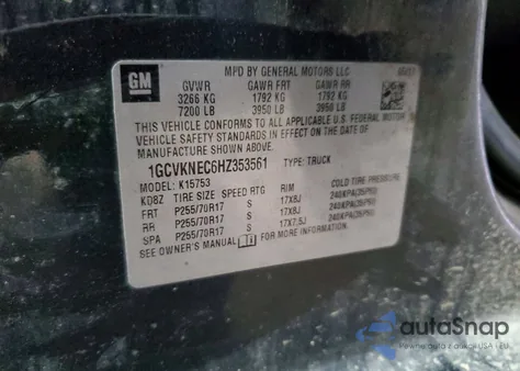 2017 Chevrolet Silverado K1500 из США, поврежденный, VIN 1GCVKNEC6HZ353561